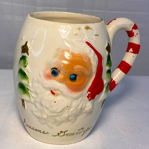 Kreiss Other - 1950's Kreiss & Co. Santa Mug Christmas Rhinestone Eyes, Hand Painted.